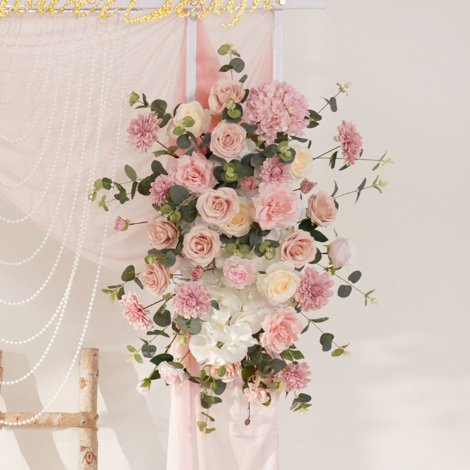 Uflower Wedding Backdrop Pink Rose Green Leaf Floral Arrangement